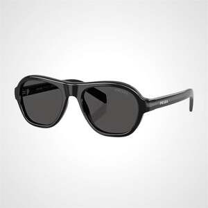 PRADA Sunglasses New Black Aviator 54-19- 140 mm Logo Gray Lens